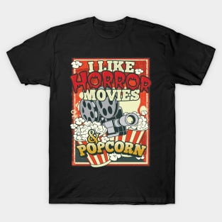 I Like Horror Movies & Popcorn Vintage Graphic T-Shirt